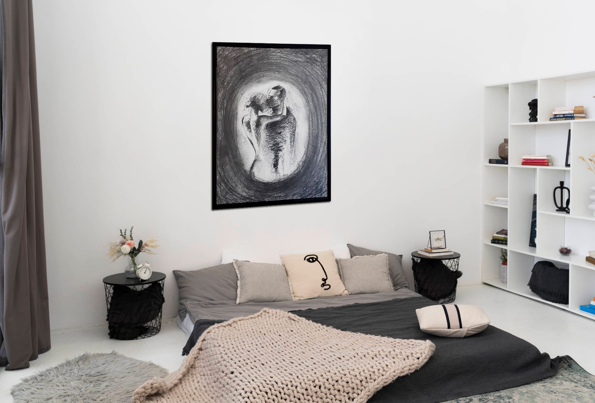 Peinture personnalisée artistique d&rsquo;un couple dans une chambre à coucher par Amélie Hanebna